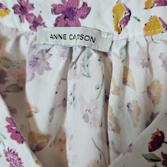 Anne Carson White Floral Print V-Neck Blouse Women's Approximate Small - Picture 6 of 7